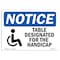 Signmission OSHA Sign, 10" H, Rigid Plastic, Table Designated For Handicapped Sign With Symbol, Landscape OS-NS-P-1014-L-18521 - alternate 1
